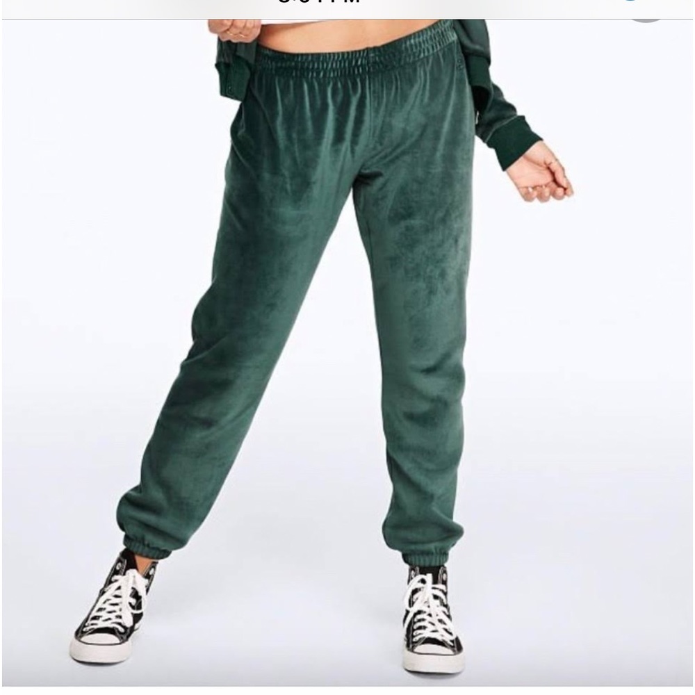 PINK Victoria’s secret green velvet joggers